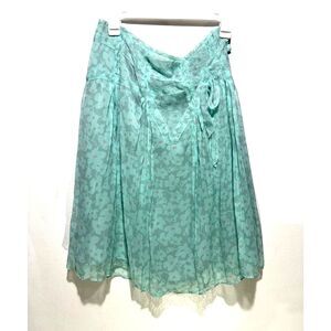 Intuitions silk skirt flare bobo aqua blue romantic cottage women 12